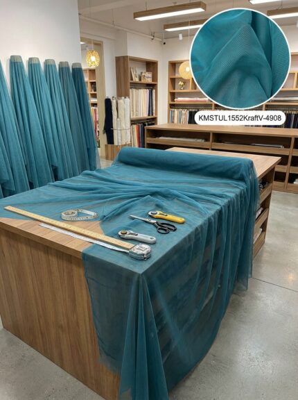 Dekoratif Keten Efektli Tül Perde Kumaşı 100x300 cm - Teal Mavisi